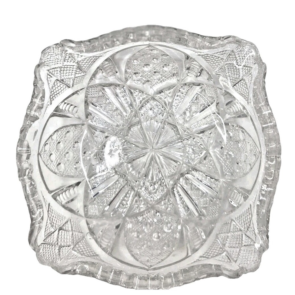 Vintage Ashtray 5" Square 4 Slot Cigar Cut Glass Clear‎